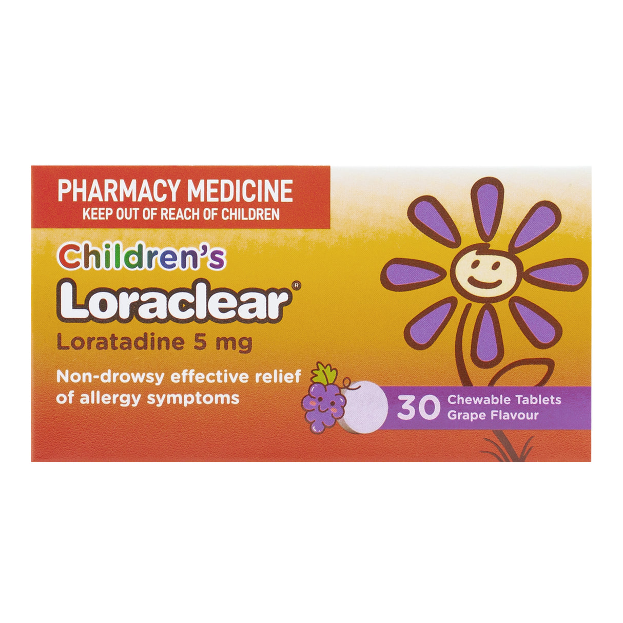 LORACLEAR Chld C/Tabs 5mg Grape 30pk