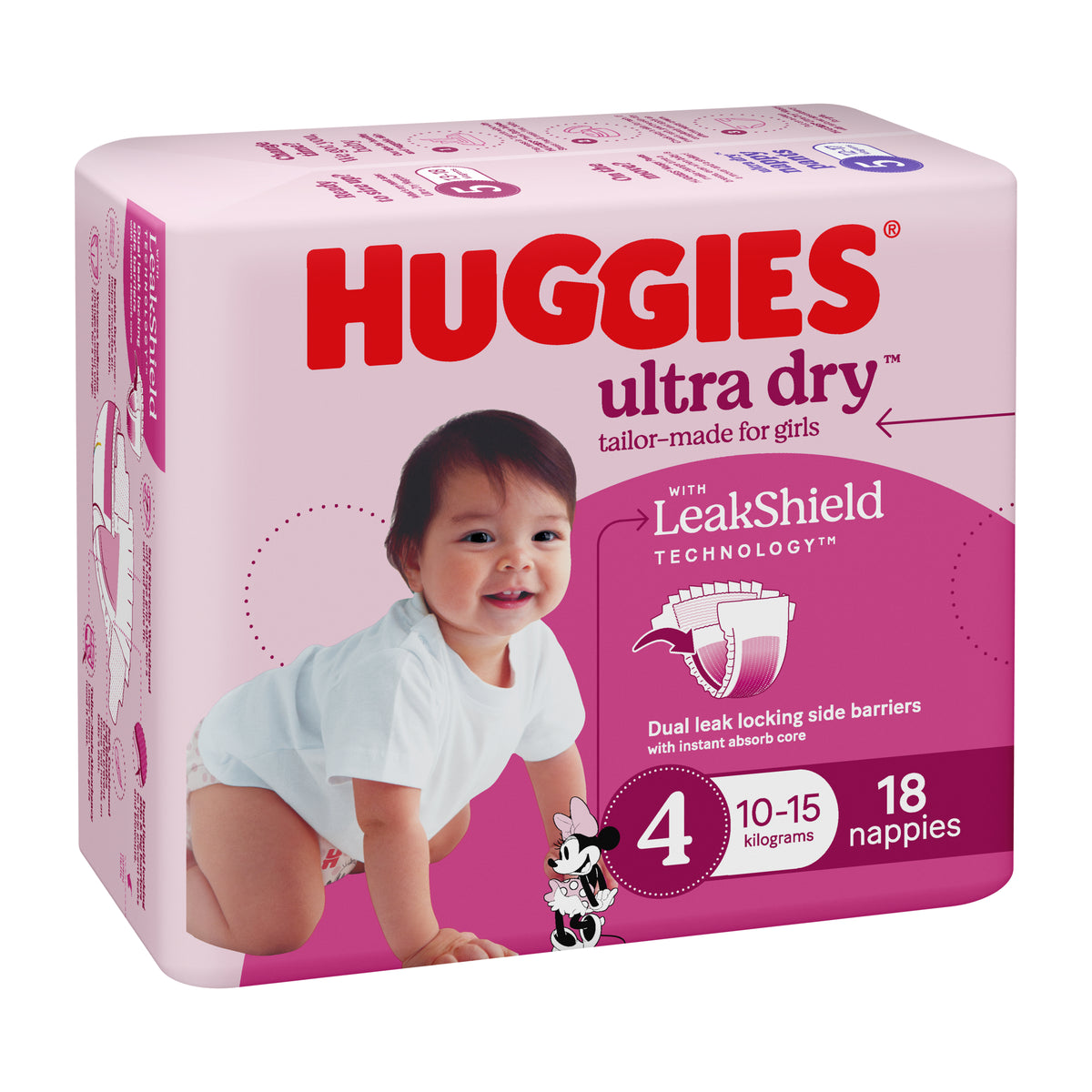 Huggies Ultra Dry Nappies Girls Size 4 (10-15kg) 18 Pack