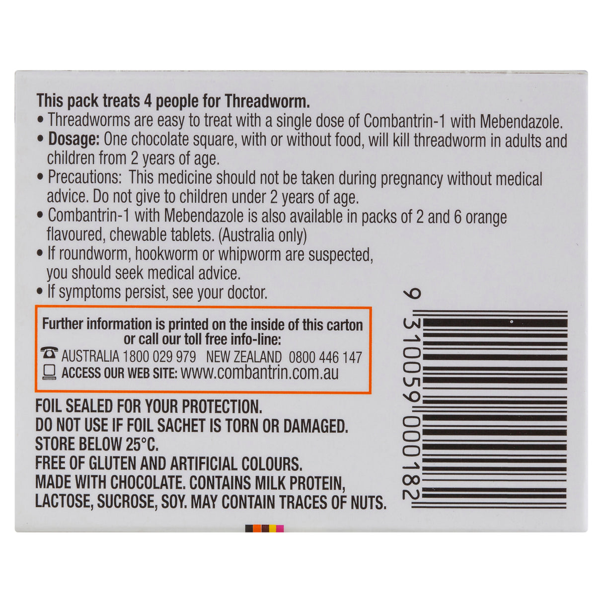 Combantrin-1 Choc Squares 4 Pack