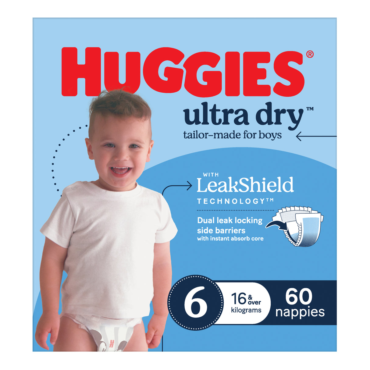 Huggies Ultra Dry Nappies Boys Size 6 (16+kg) 60 Pack