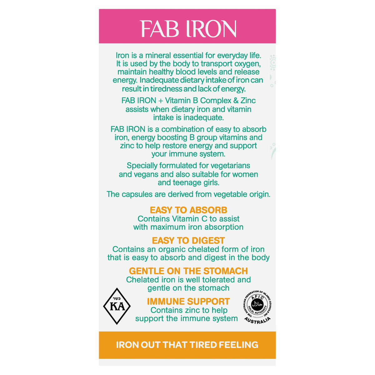 Fab Iron + Vit. B Complex & Zinc 60s