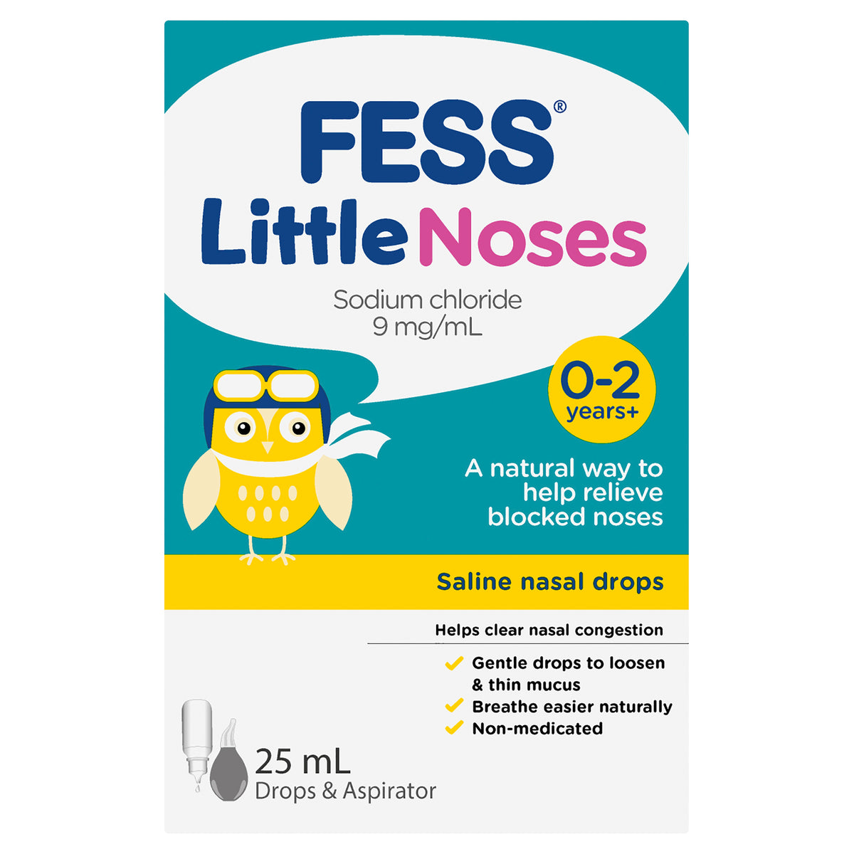 FESS Little Noses Saline Nasal Drops + Aspirator 25mL