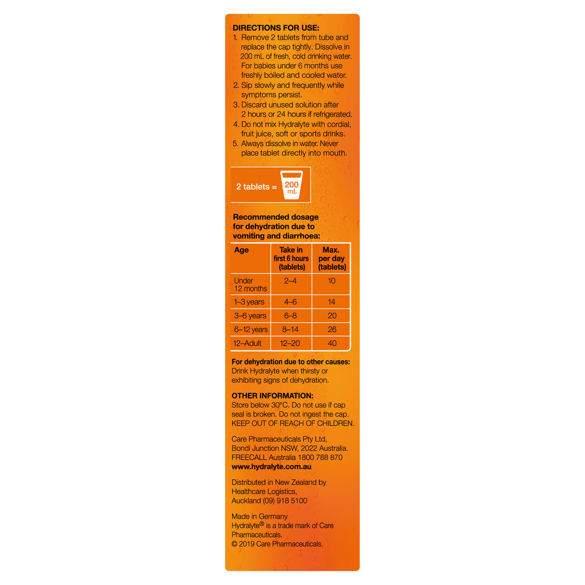 Hydralyte Effervescent Electrolyte Tablets Orange Tablets 20s