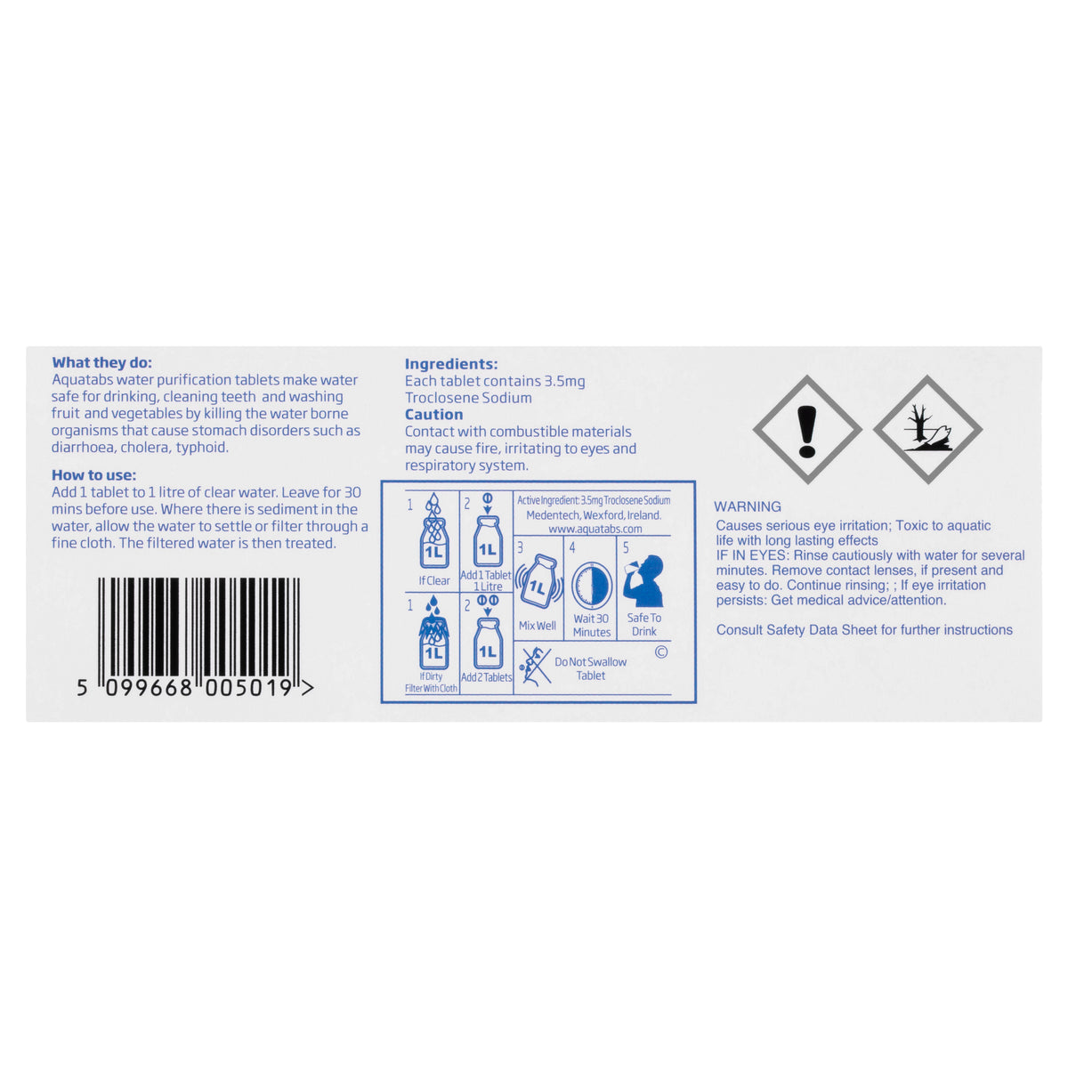 Aquatabs Water Purification Tablets - Box of 50 Tablets