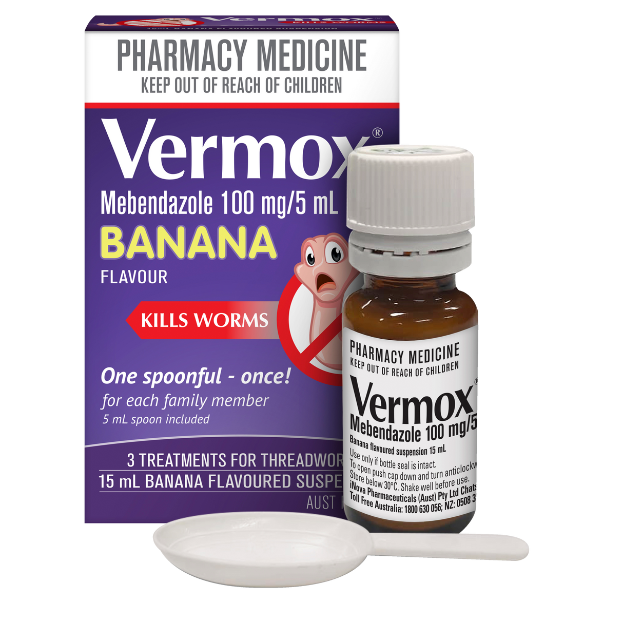 Vermox Worming Treatment Banana Flavoured Liquid 15ml