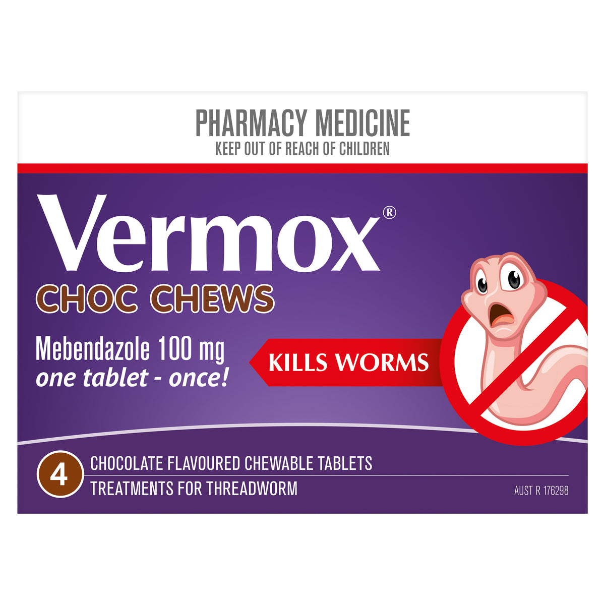 Vermox Worming Treatment Choc Chews 4 Tablets