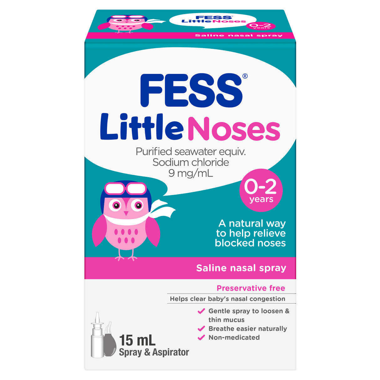 FESS Little Noses Saline Nasal Spray + Aspirator 15mL