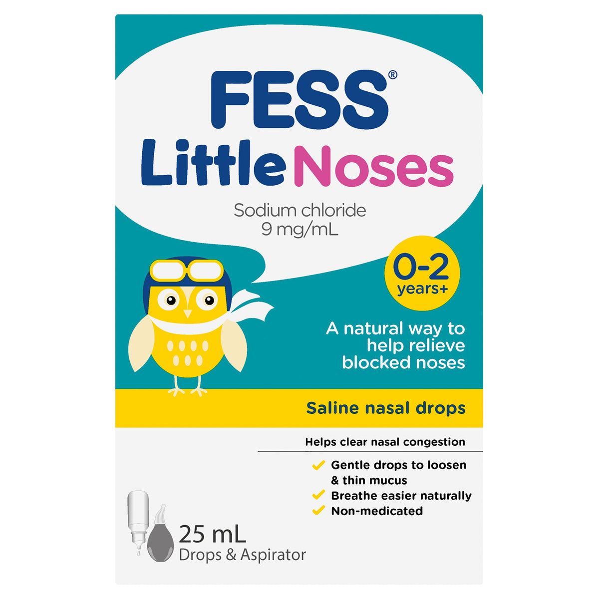 FESS Little Noses Saline Nasal Drops + Aspirator 25mL