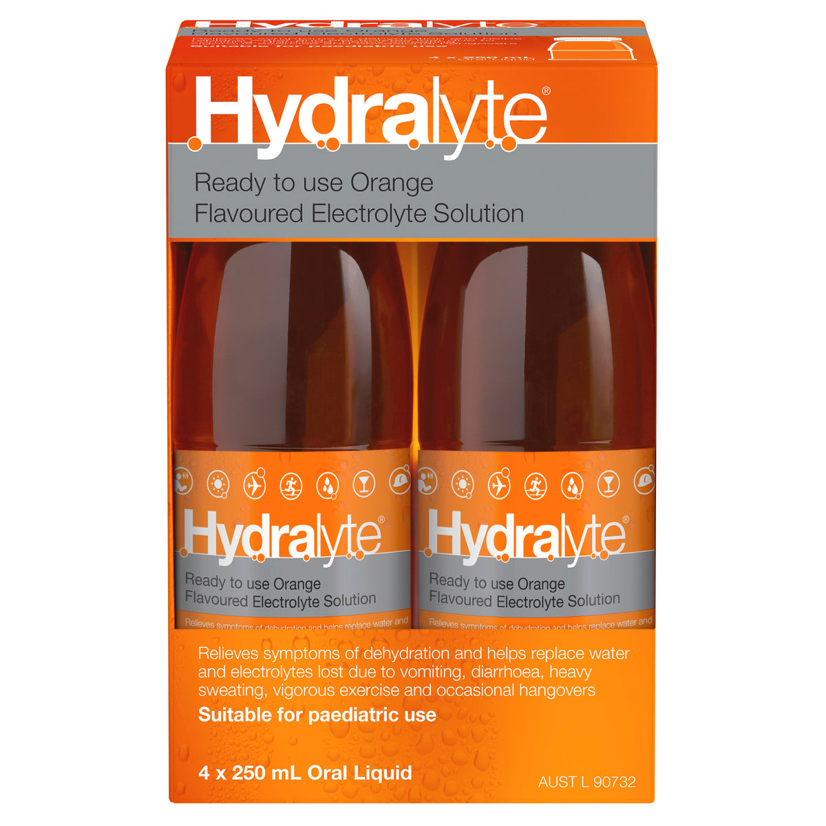 Hydralyte Ready to use Electrolyte Solution Orange Flavoured 4 x 250mL