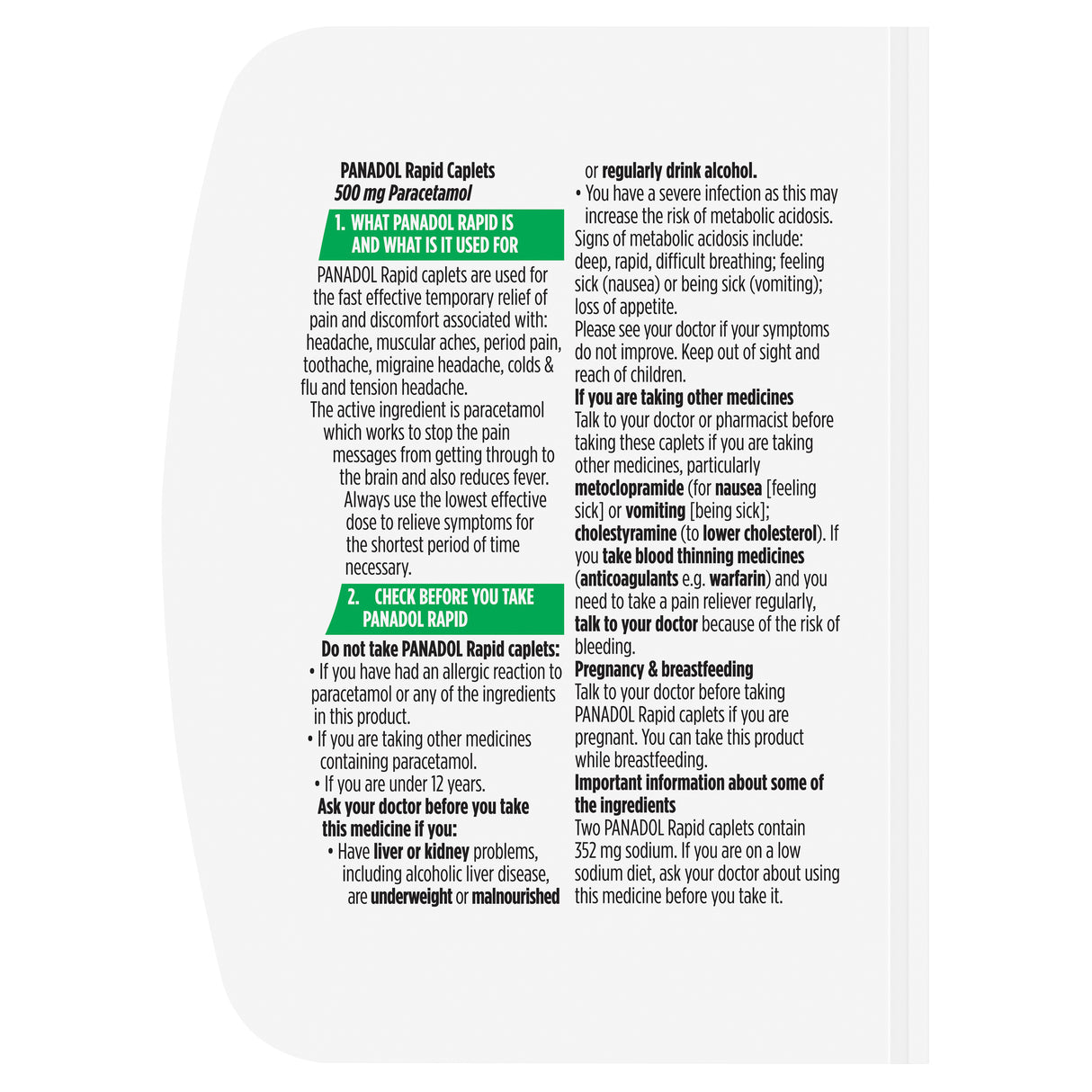 Panadol Rapid for Pain Relief, Paracetamol - 500mg 10 Caplets
