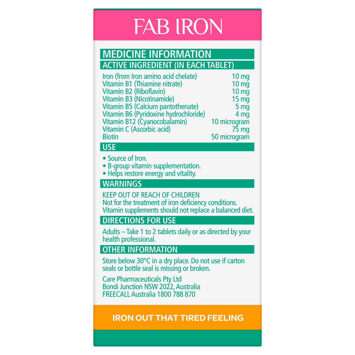 Fab Iron + Vitamin B Complex 60s