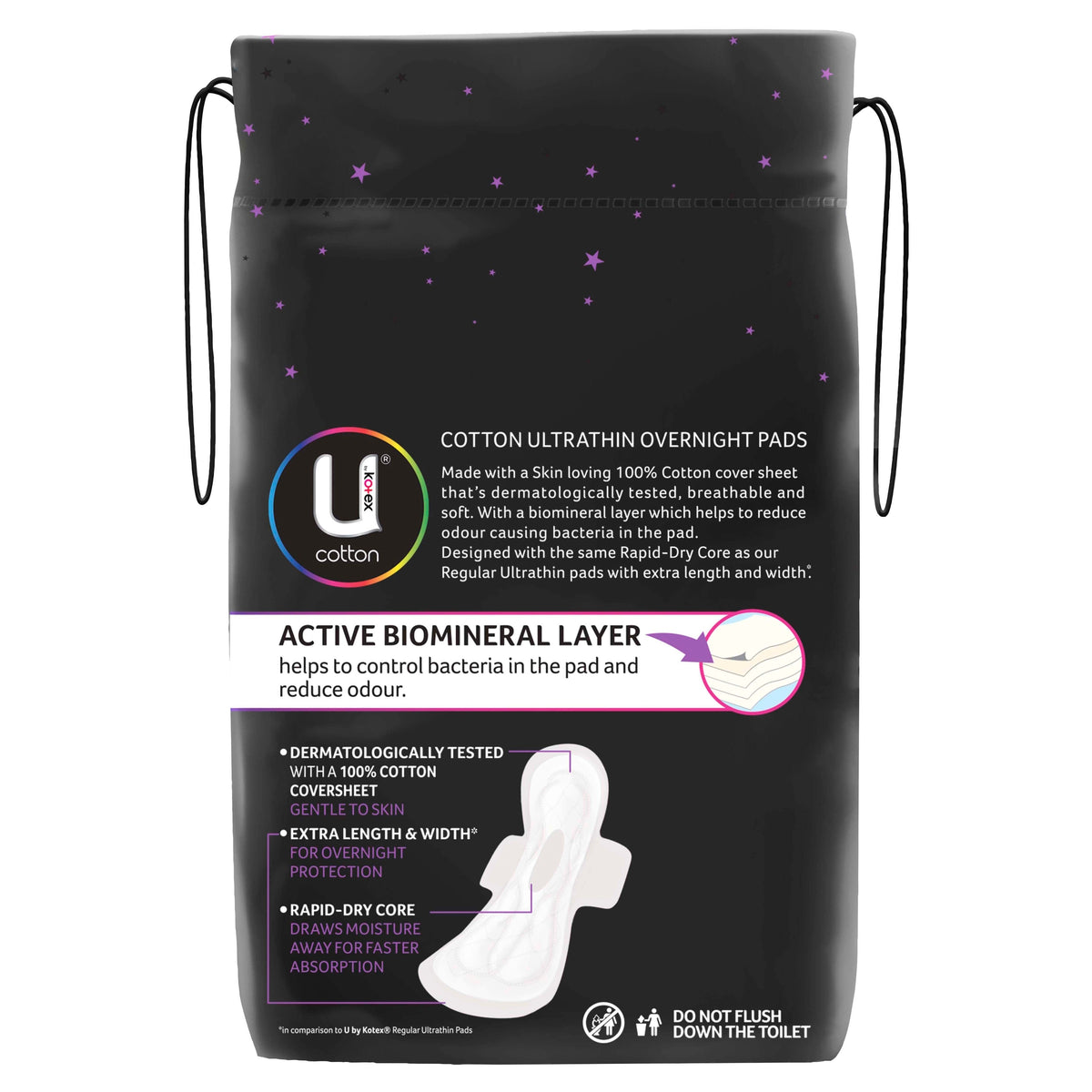 U by Kotex Cotton Ultrathin Pads Overnight with Wings 8 Pack