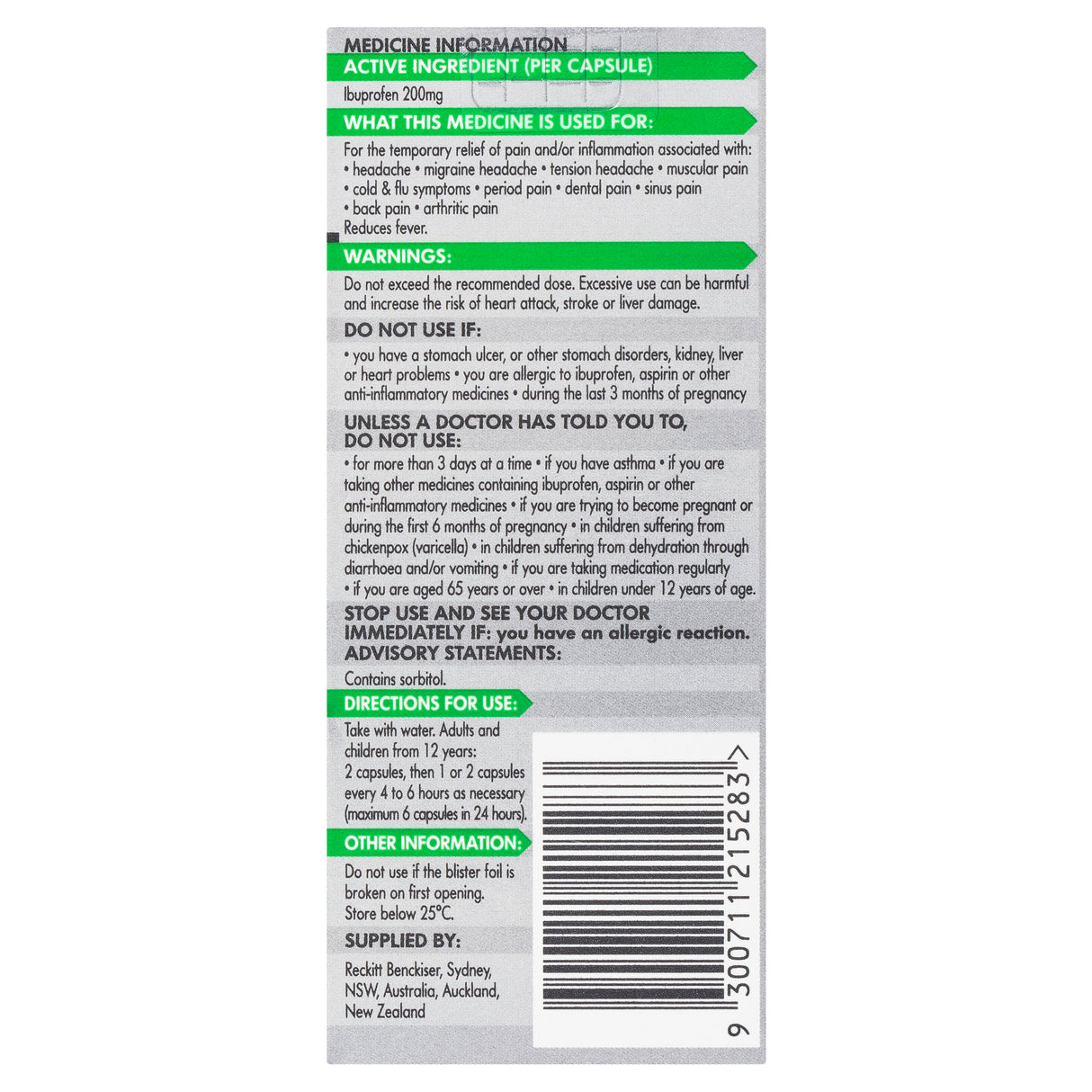 Nurofen Zavance Fast Pain Relief Liquid Capsules 200mg Ibuprofen 40 Pack