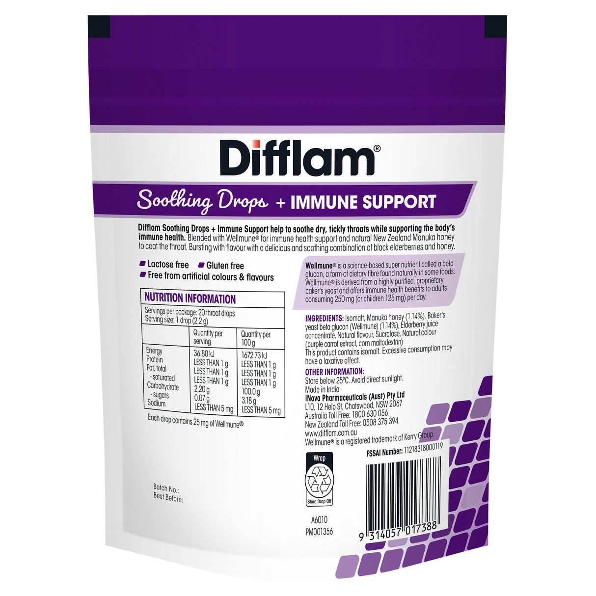 Difflam Soothing Drops + Immune Support Black Elderberry Flavour 20s