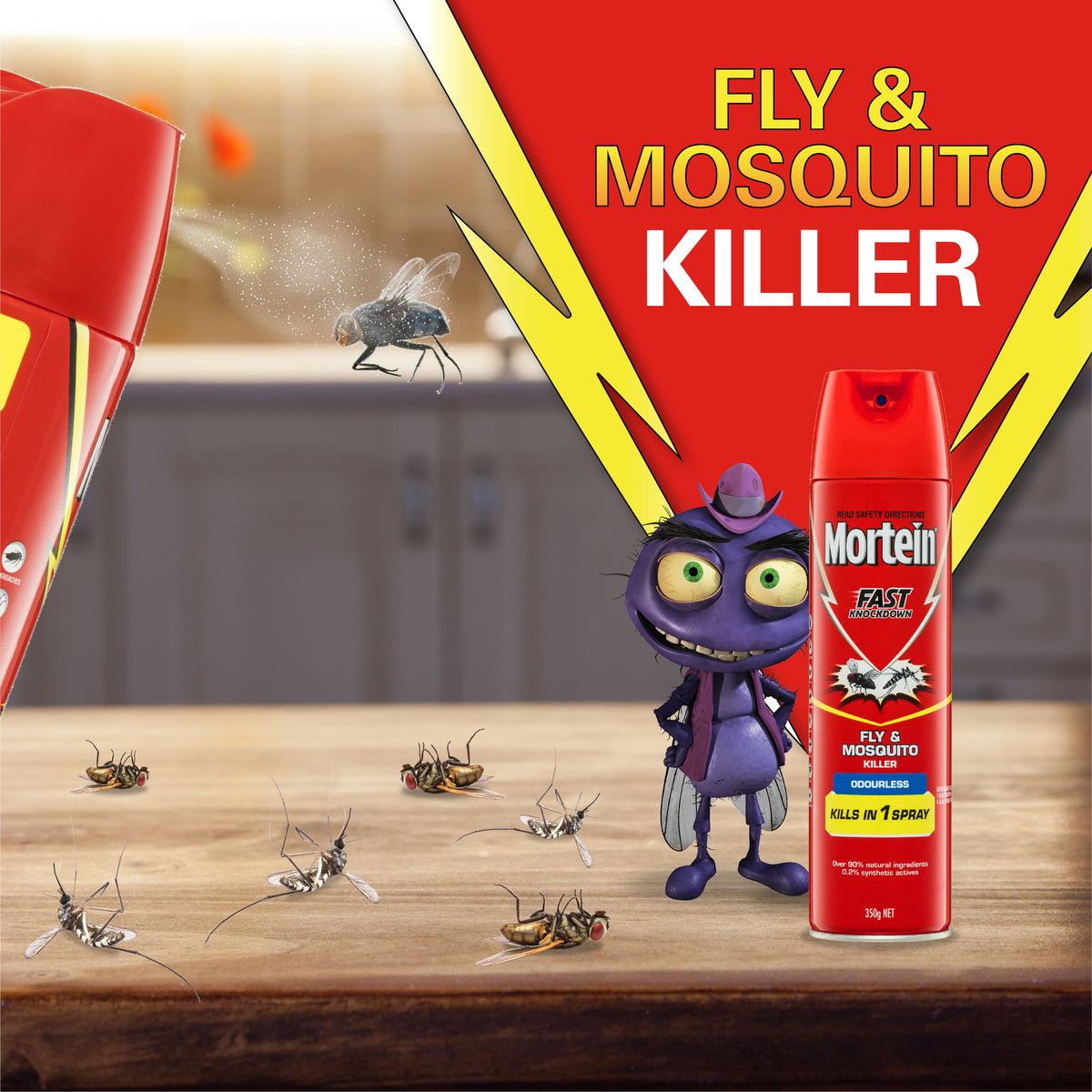 MORTEIN Odourless Fly & Mosquito Killer spray 350g