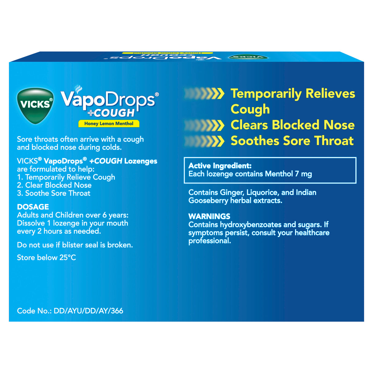 VICKS Vapodrops+Cough Honey & Lemon Menthol 16