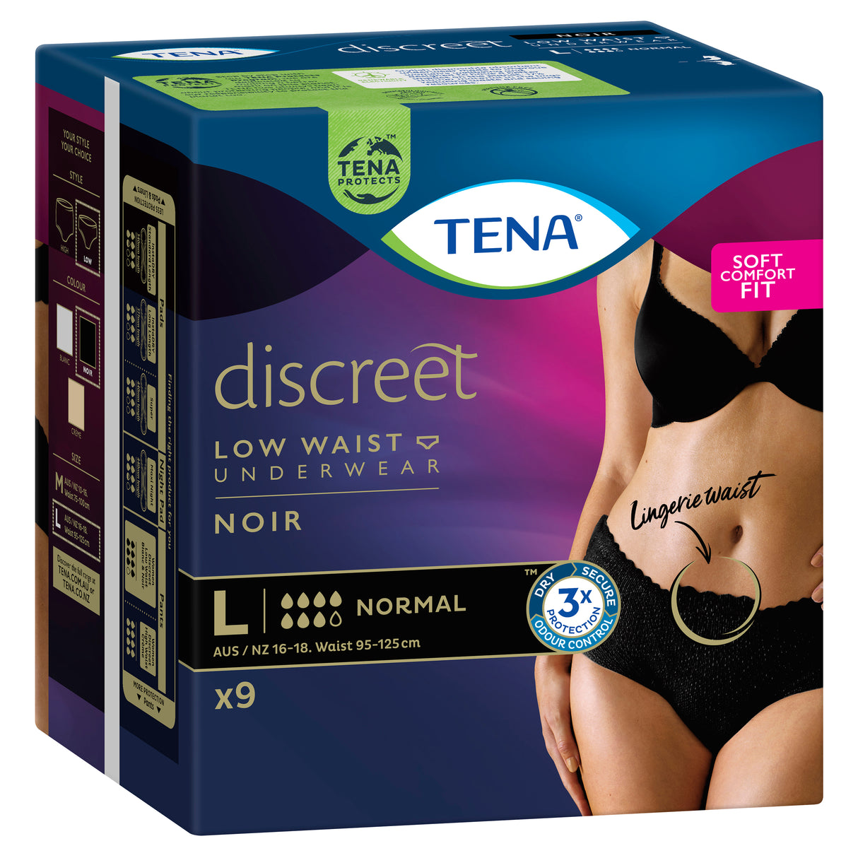 TENA Women's Pants Low Waist Noir Large 9