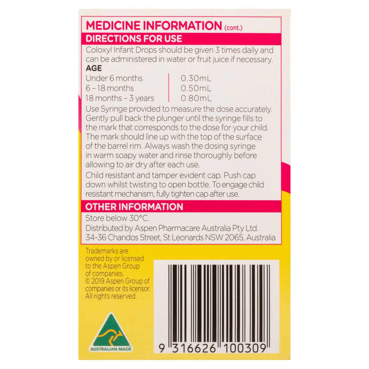 Coloxyl Infant Drops 30 mL Oral Drops