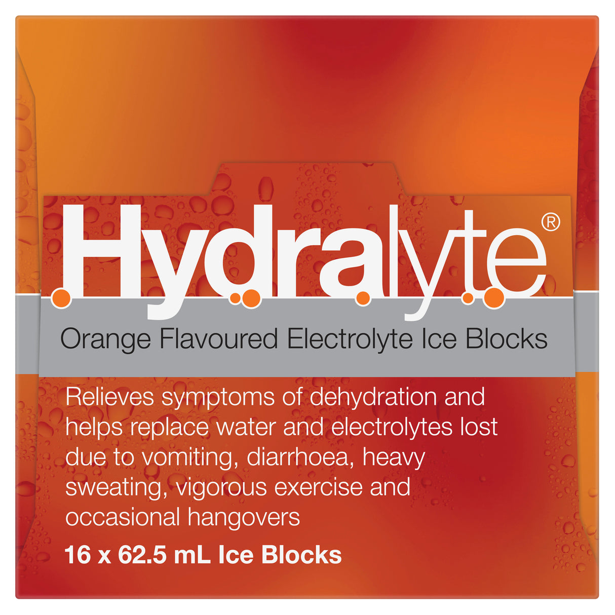 Hydralyte Electrolyte Ice Blocks Orange Flavoured 16 Pack