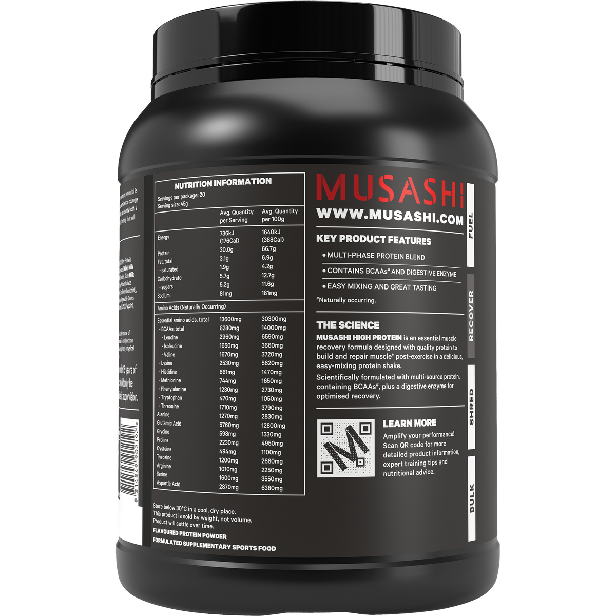 Musashi High Protein Powder Chocolate 900g