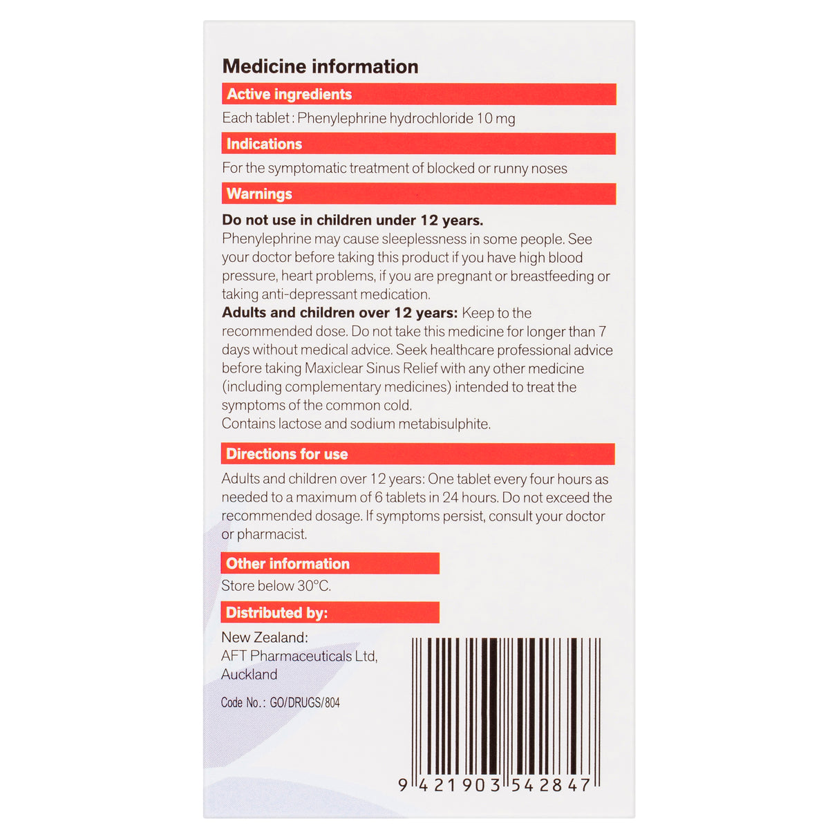 Maxiclear Sinus Relief 30 Tablets