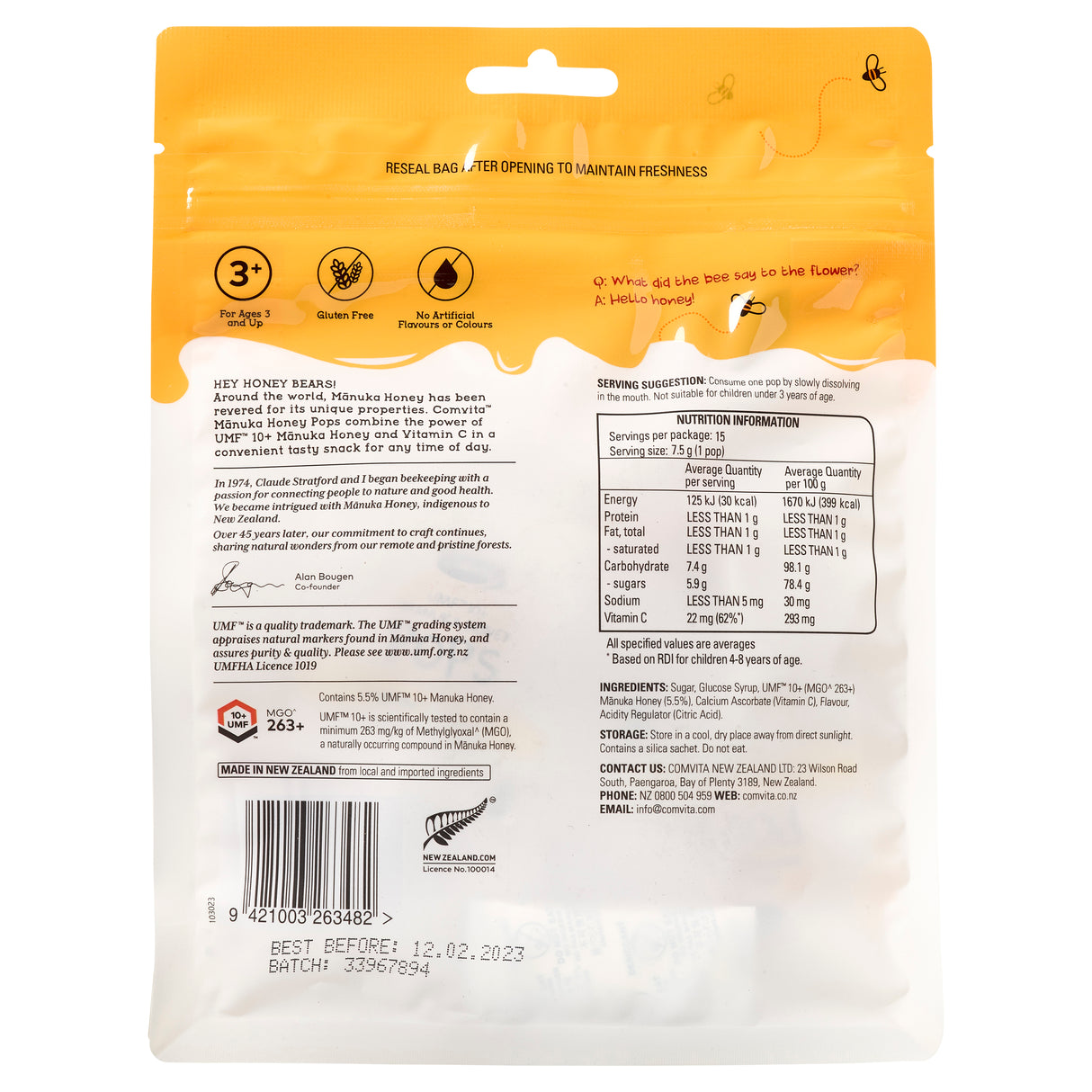 Comvita Kids UMF 10+ Mānuka Honey Soothing Pops 15 Pack