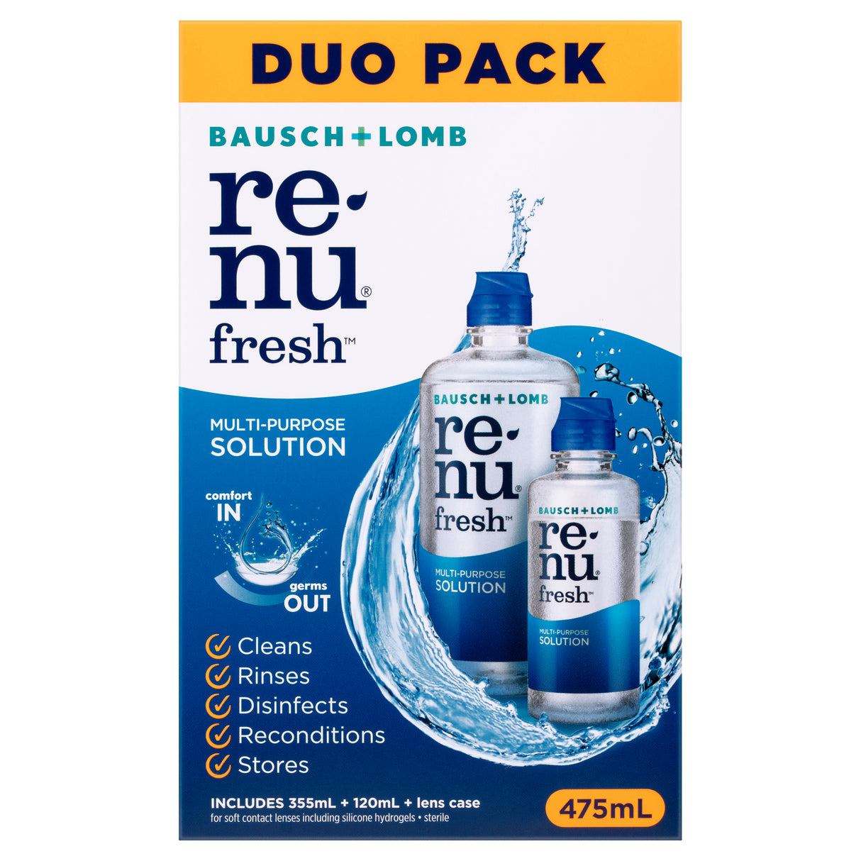 Renu Fresh Multi-Purpose Contact Lens Solution Duo 355 mL + 120 mL