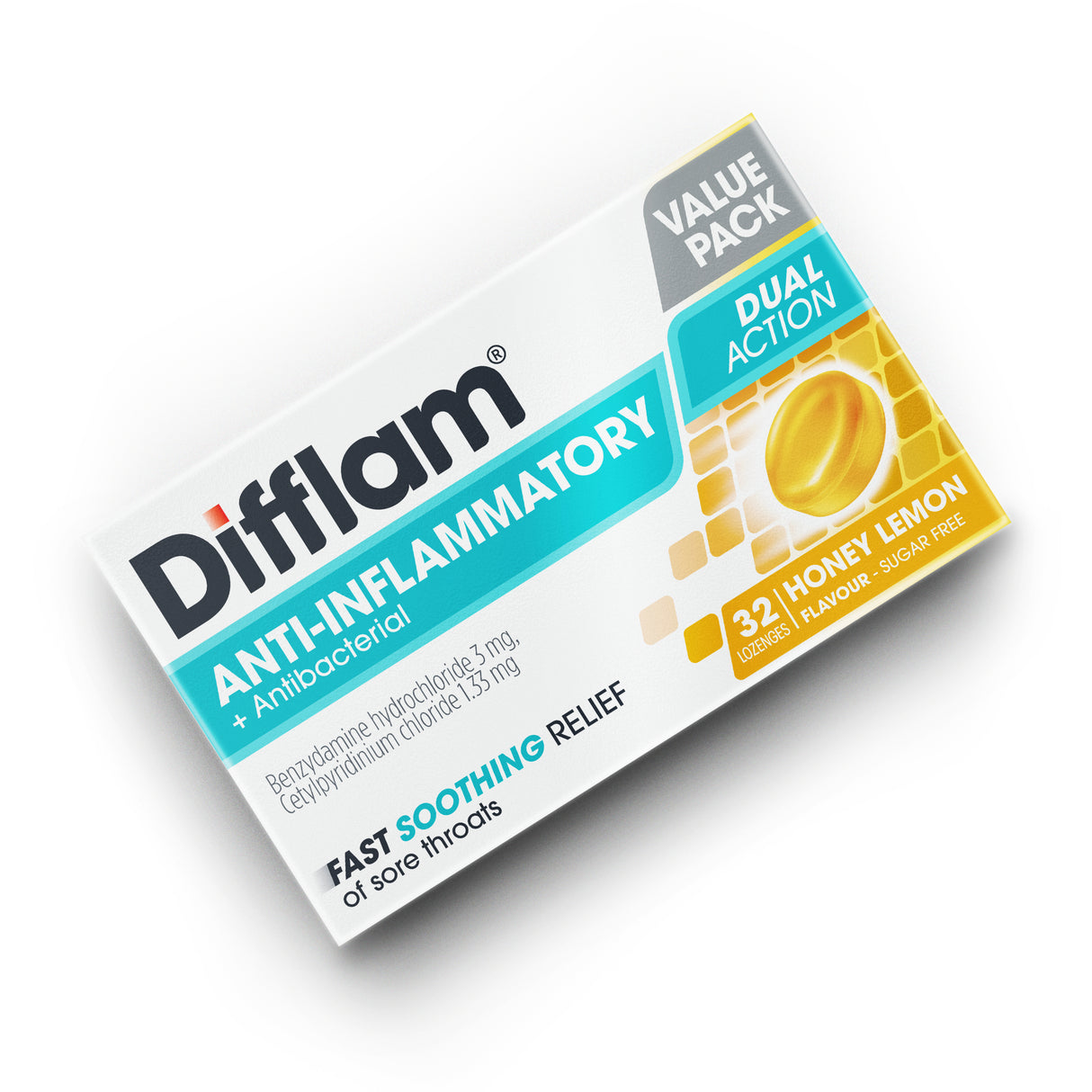 Difflam Lozenges Anti-Inflammatory + AntiBacterial Honey Lemon 32s