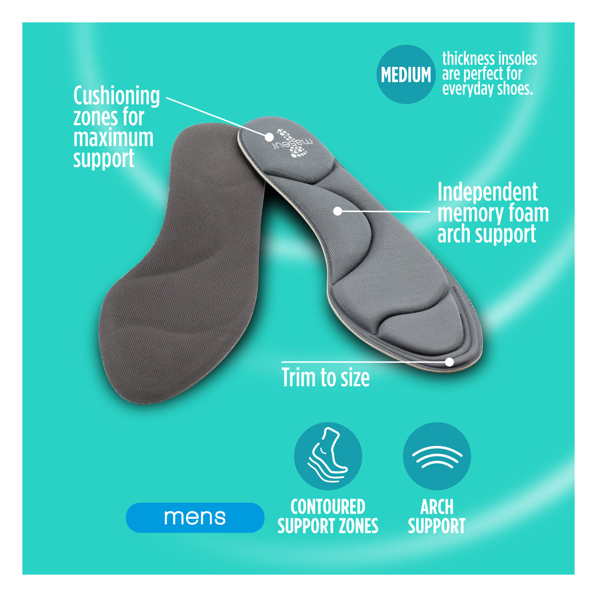 Maseur Men's Memory Foam Insoles, 1 pair