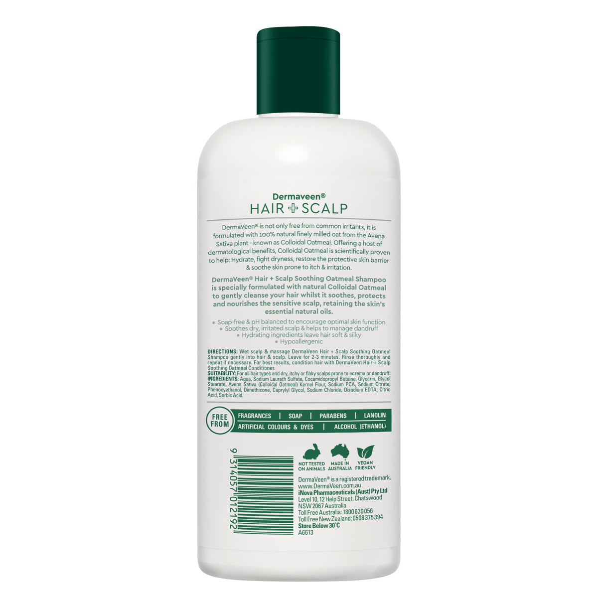 DermaVeen Oatmeal Shampoo for Dry, Flaky or Sensitive Scalps 500mL