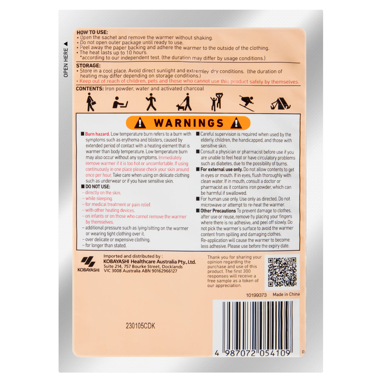 HOT HANDS Body Warmer Adhesive 1ea