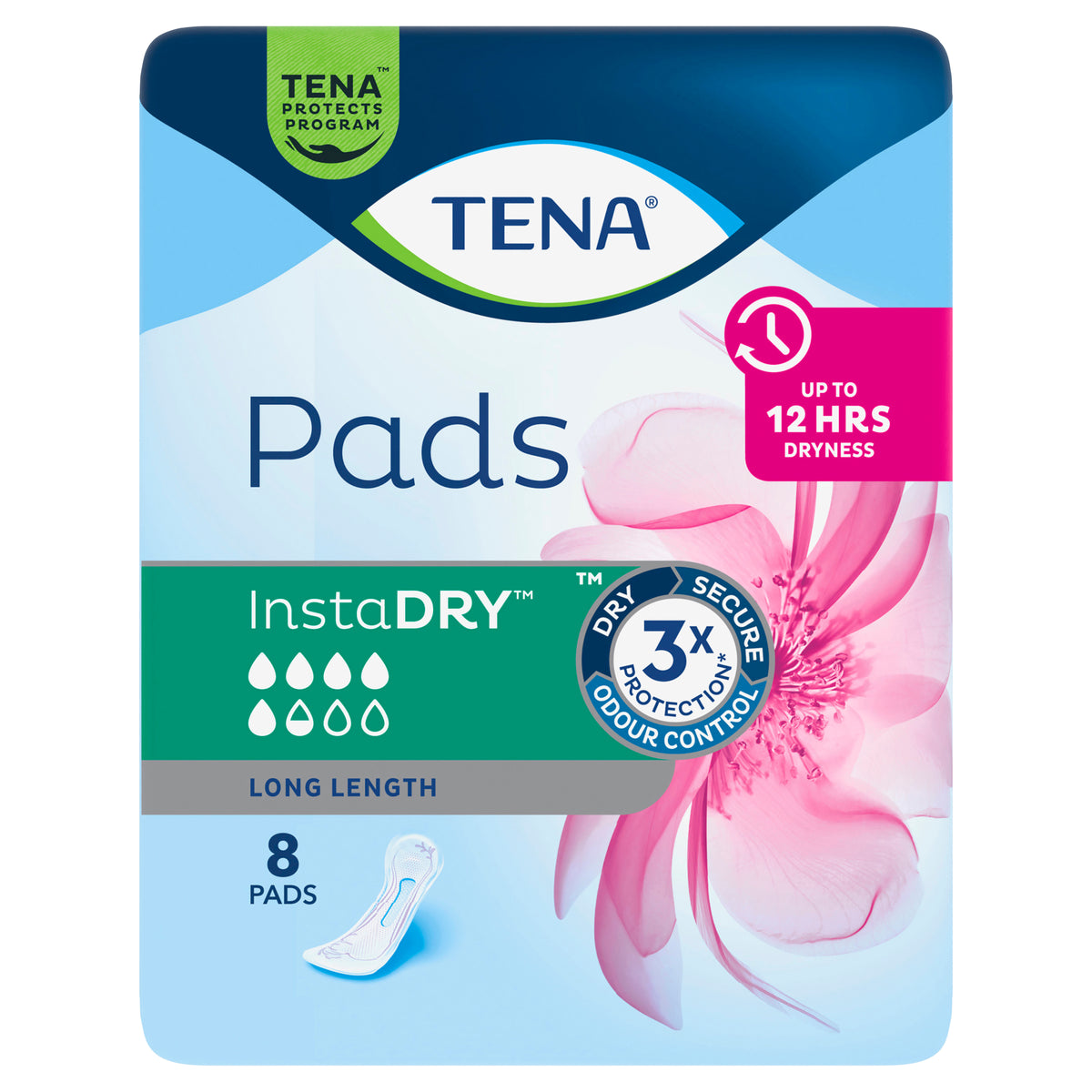 TENA Pads InstaDRY Long 8p