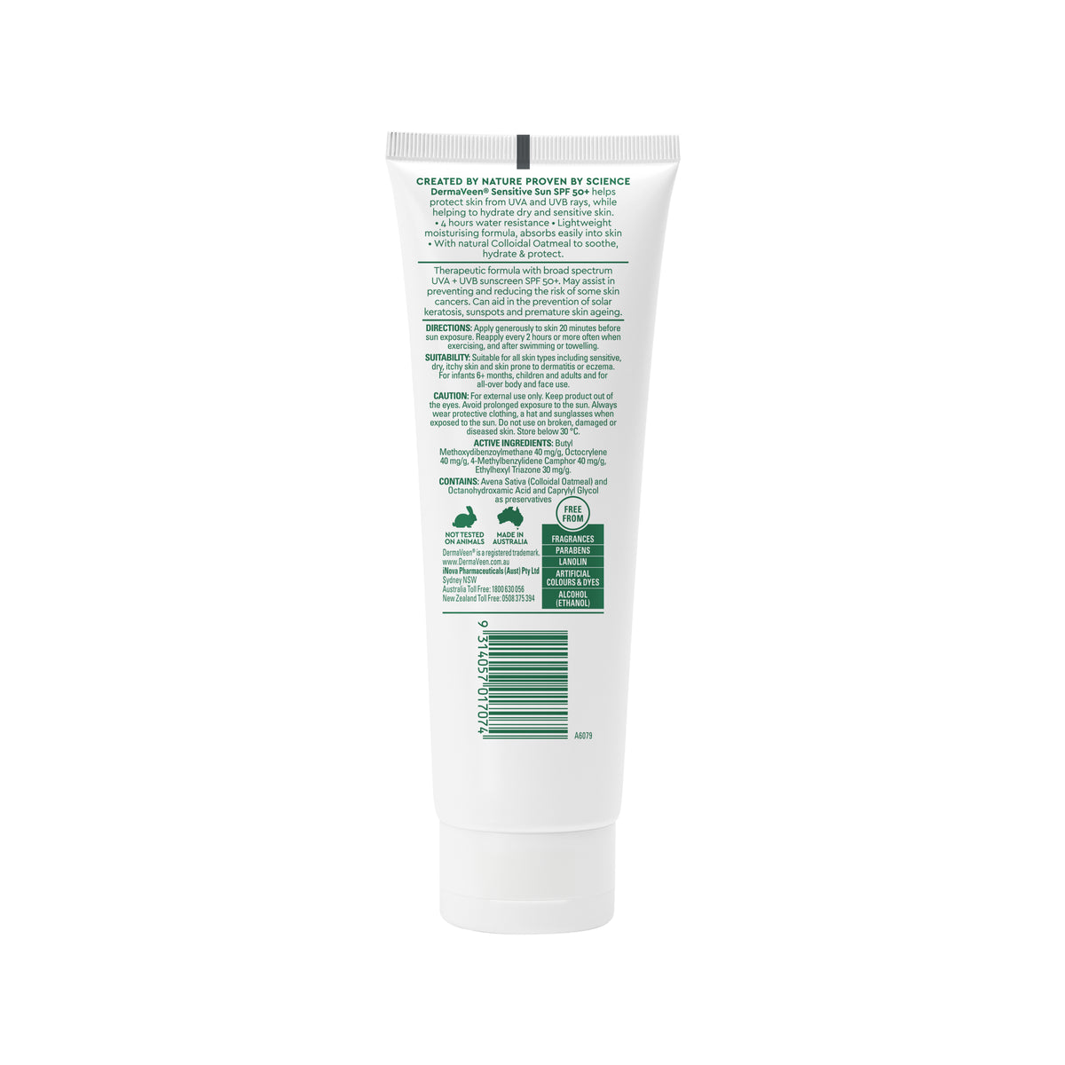 DermaVeen Sun Sensitive Moisturiser SPF50+ 100g