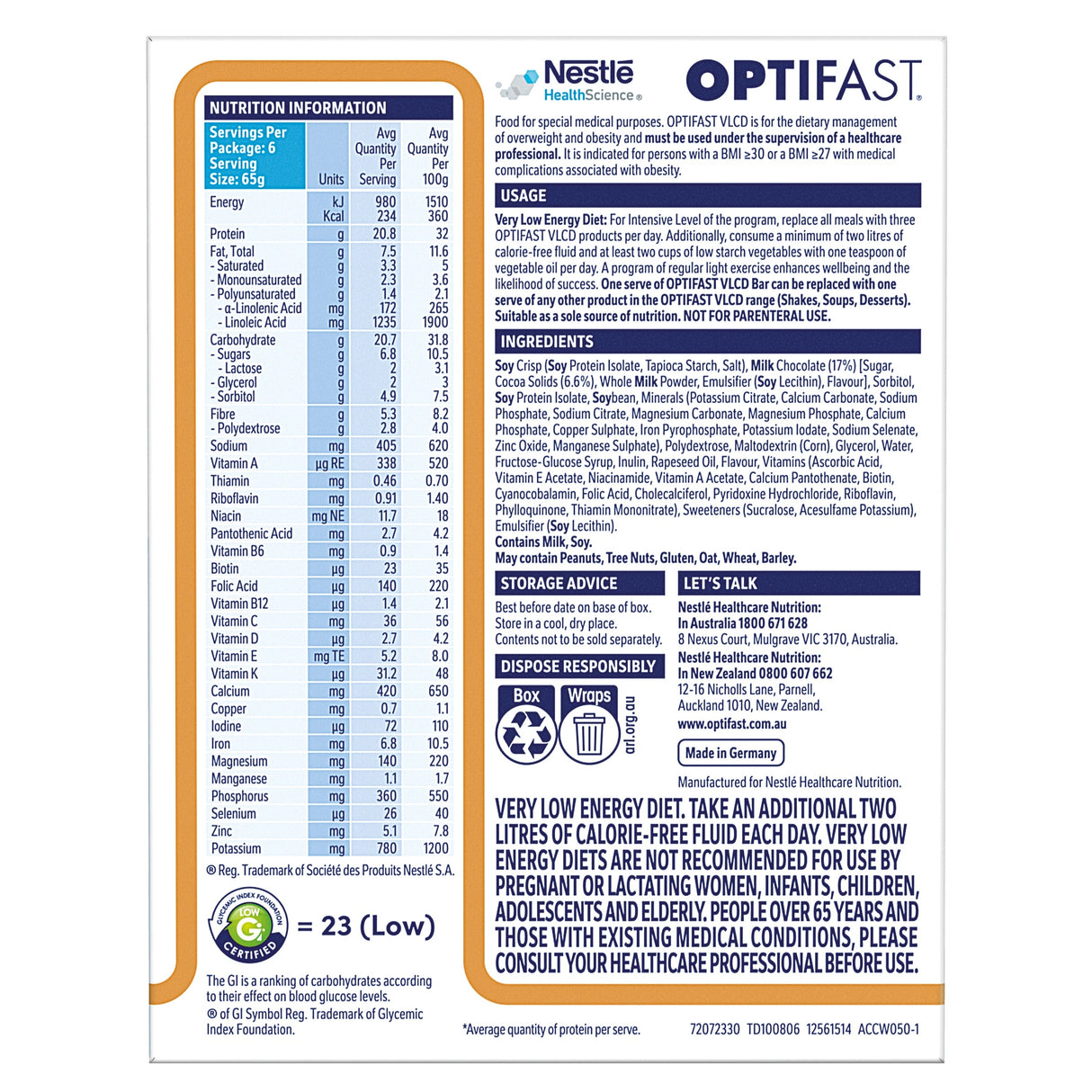 OPTIFAST VLCD Bars Cappuccino 6x65g