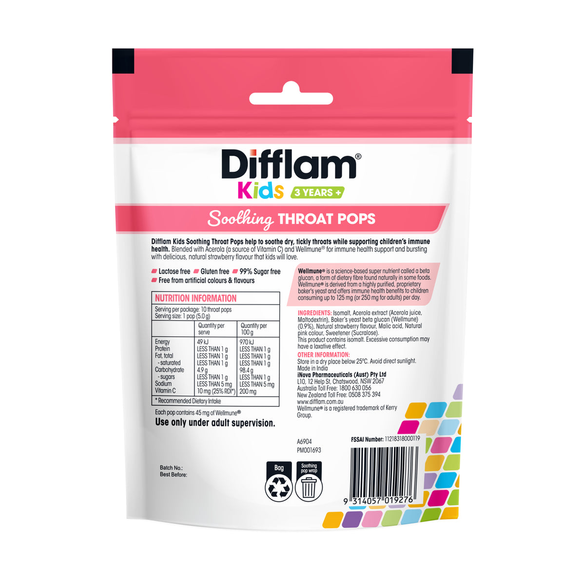 DIFFLAM Kids Soothe Throat Pops Strawberry 10s