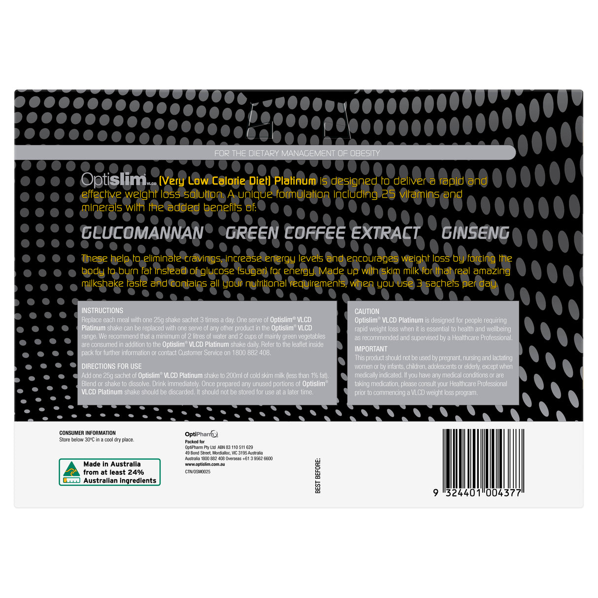 Optislim Platinum Diet Shake - Banana 21x25g