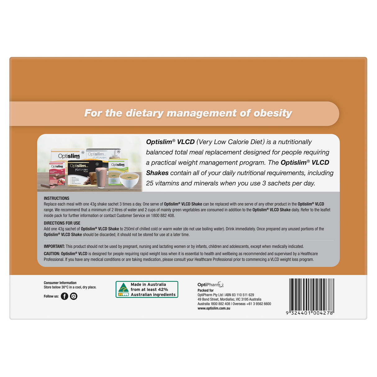 Optislim VLCD Low Calorie Diet Shake Salted Caramel 21x40g