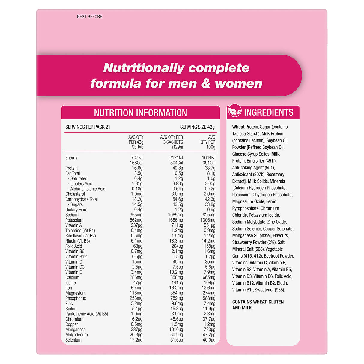 Optislim VLCD Low Calorie Diet Shake Strawberry 21x43g