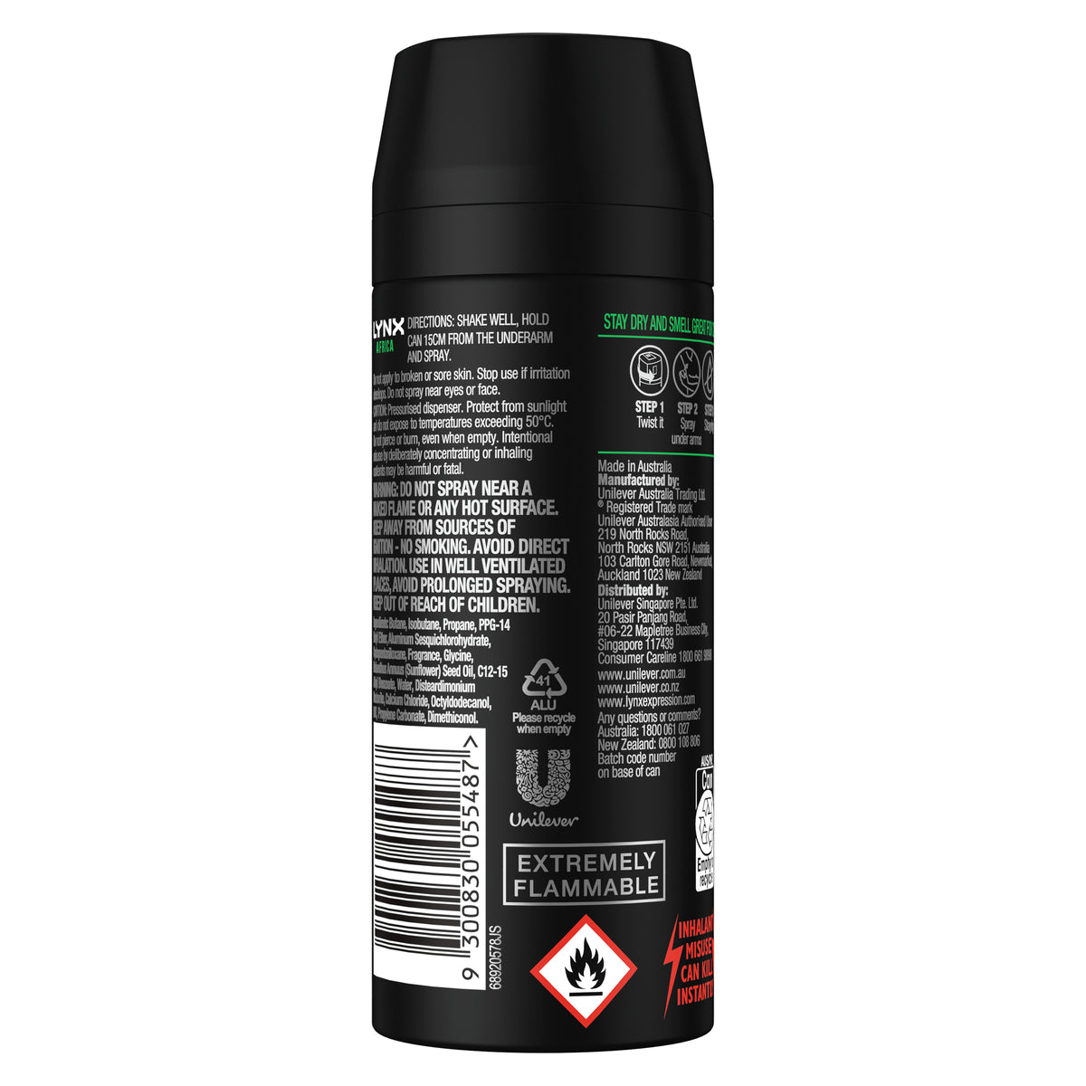 Lynx Antiperspirant Body Spray Africa (72hr anti sweat)165ml