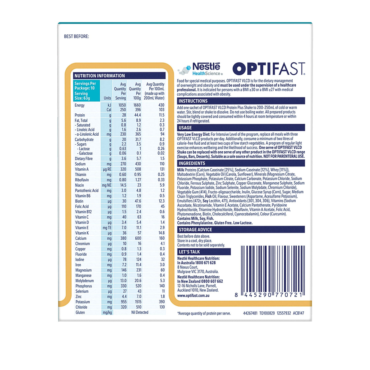 OPTIFAST VLCD P+ Shake Van 10pk
