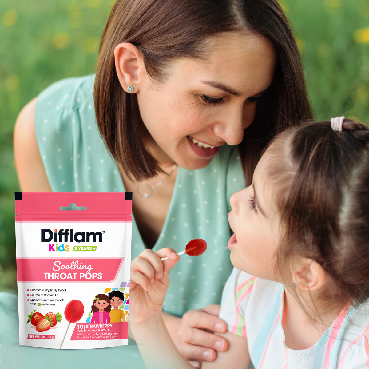 DIFFLAM Kids Soothe Throat Pops Strawberry 10s