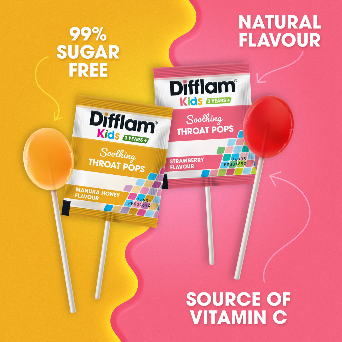 DIFFLAM Kids Soothe Throat Pops Strawberry 10s