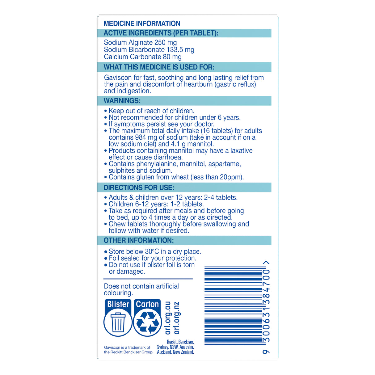 Gaviscon Chewable Tablets Peppermint Heartburn & Indigestion Relief 24 Pack