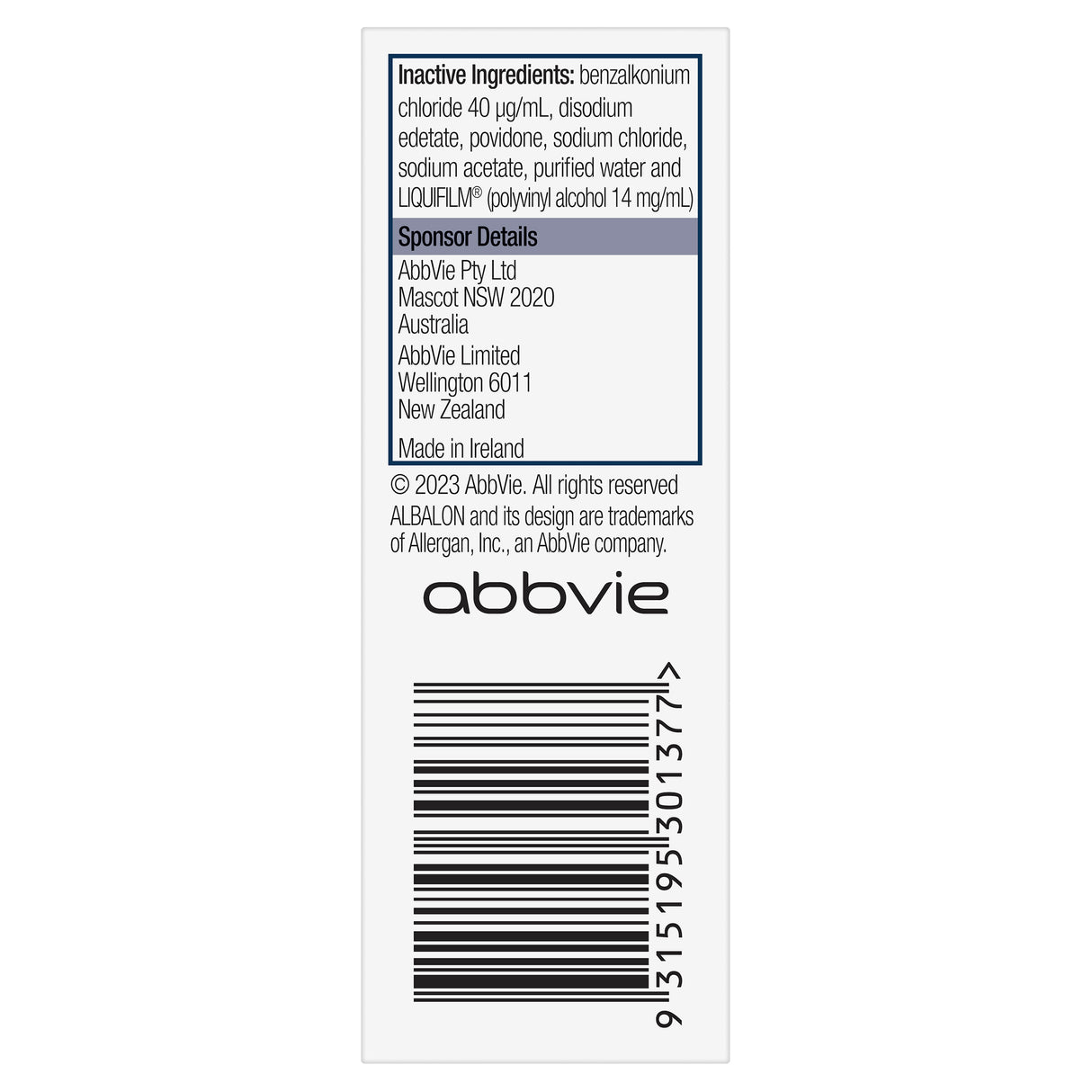Albalon A Allergy Eye Drops 15mL
