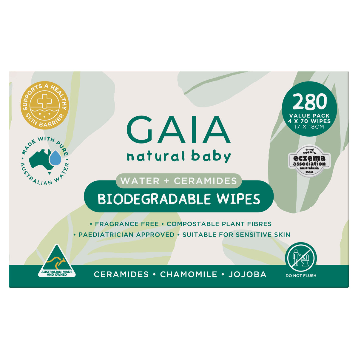 GAIA Natural Baby Water + Ceramides Biodegradable Wipes 280pk
