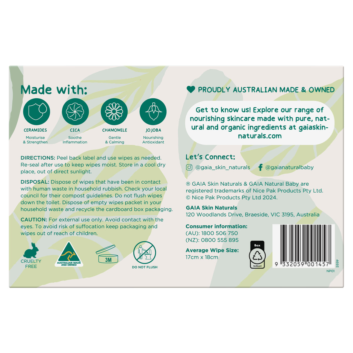 GAIA Natural Baby Water + Ceramides Biodegradable Wipes 280pk