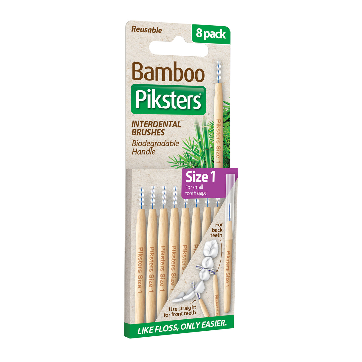 Piksters Bamboo Interdental Brushes Size 1 Purple 8pk