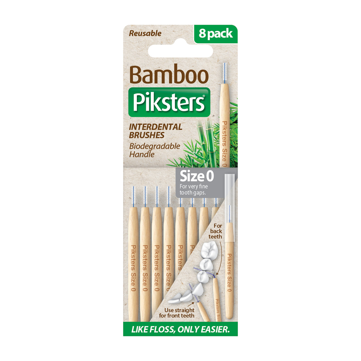 Piksters Interdental Brushes Bamboo Size 0 Grey 8pk
