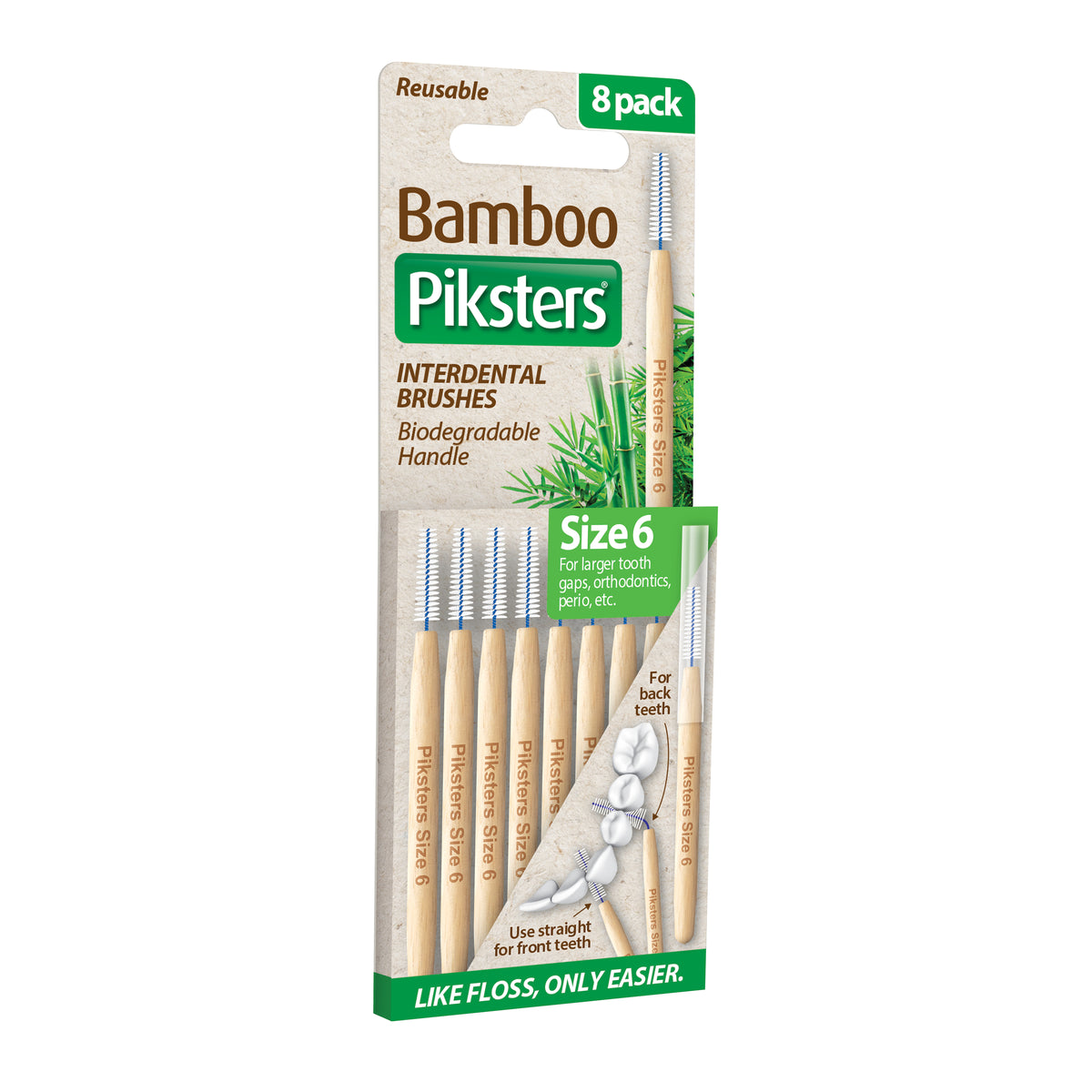 Piksters Bamboo Toothpicks Size 6 Green 8 Pack