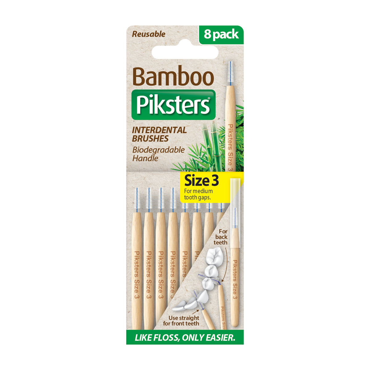 Piksters Bamboo Interdental Brushes Size 3 Yellow 8pk